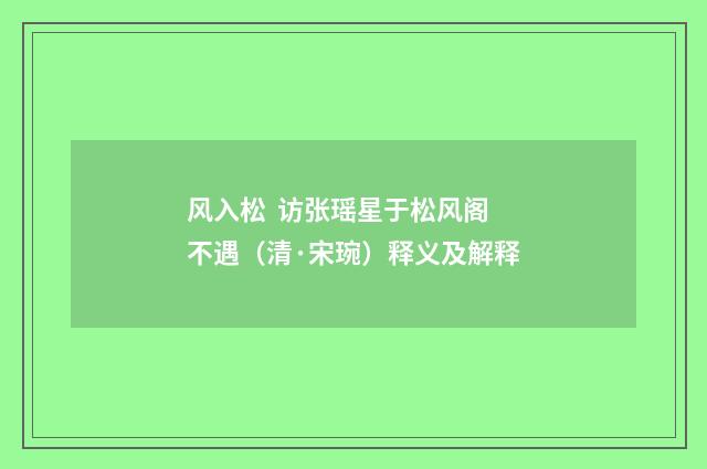 风入松  访张瑶星于松风阁不遇（清·宋琬）释义及解释