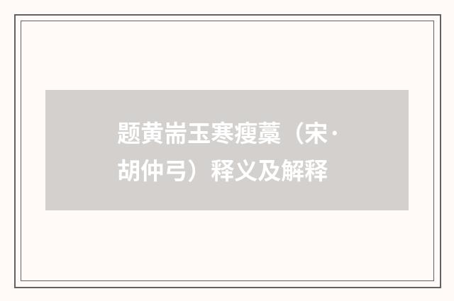 题黄耑玉寒瘦藁（宋·胡仲弓）释义及解释