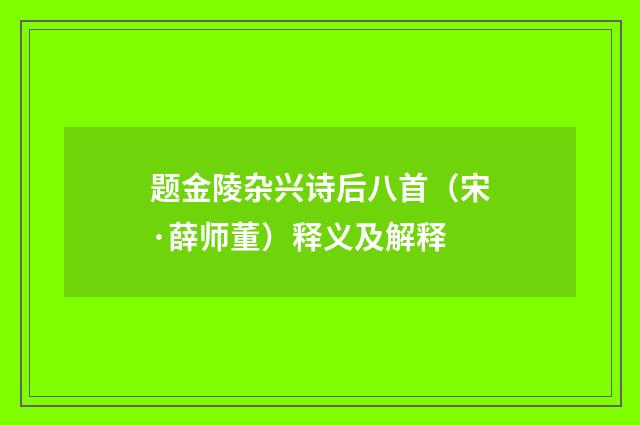 题金陵杂兴诗后八首（宋·薛师董）释义及解释