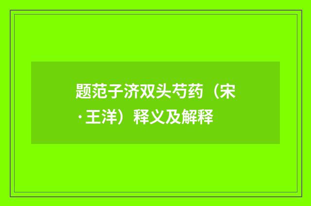 题范子济双头芍药（宋·王洋）释义及解释