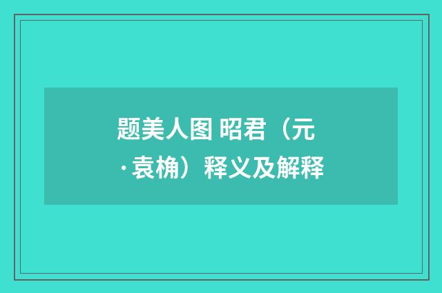 题美人图 昭君（元·袁桷）释义及解释