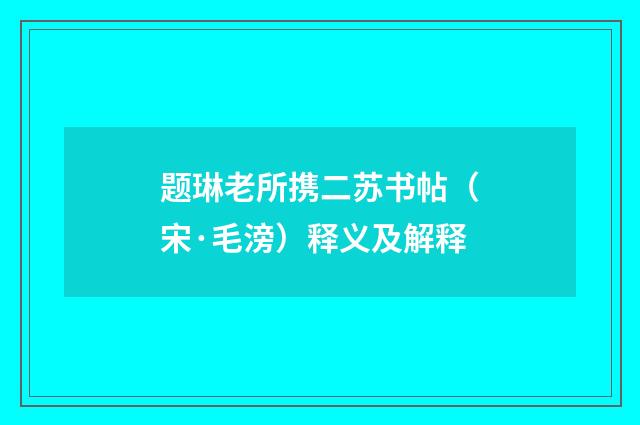 题琳老所携二苏书帖（宋·毛滂）释义及解释