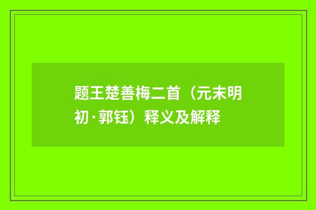 题王楚善梅二首（元末明初·郭钰）释义及解释