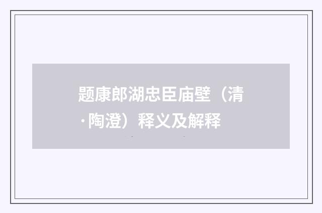 题康郎湖忠臣庙壁（清·陶澄）释义及解释