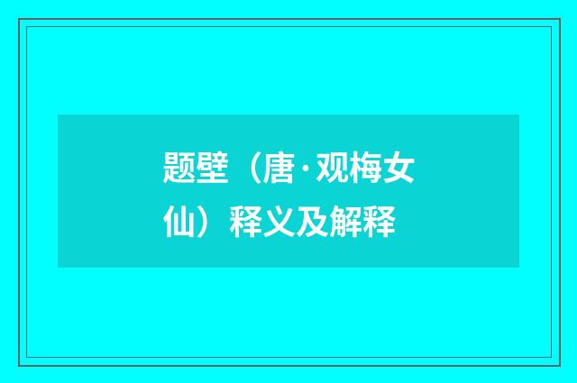 题壁（唐·观梅女仙）释义及解释