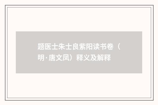 题医士朱士良紫阳读书卷（明·唐文凤）释义及解释