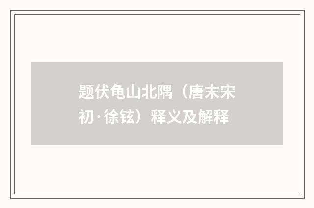 题伏龟山北隅(唐末宋初·徐铉)释义及解释