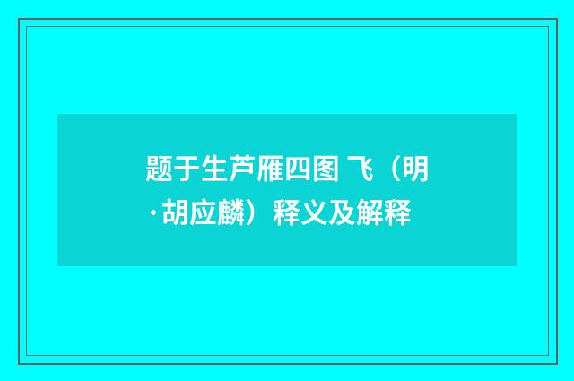 题于生芦雁四图 飞（明·胡应麟）释义及解释