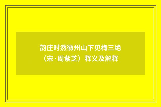 韵庄时然徽州山下见梅三绝（宋·周紫芝）释义及解释