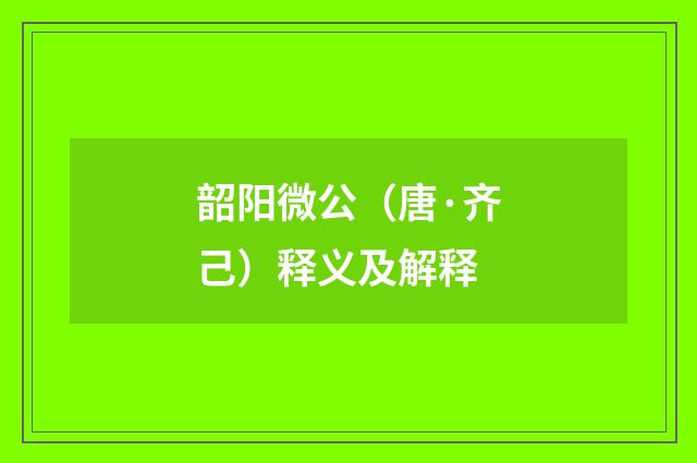 韶阳微公（唐·齐己）释义及解释