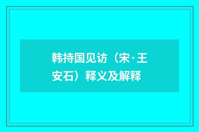 韩持国见访（宋·王安石）释义及解释