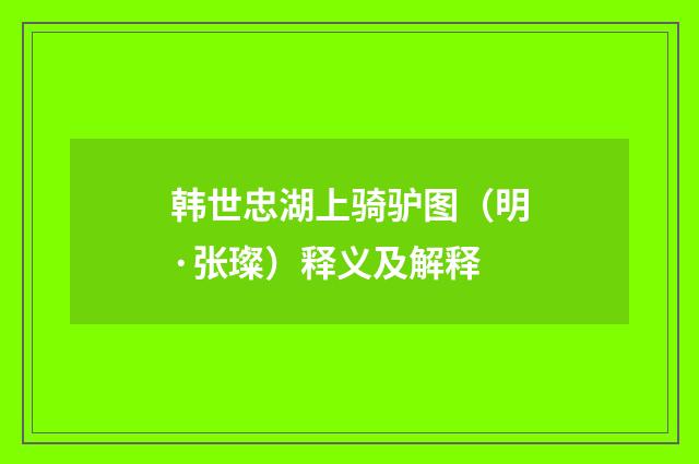 韩世忠湖上骑驴图（明·张璨）释义及解释