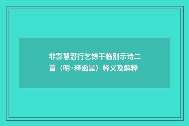 非影慧潜行乞馀干临别示诗二首（明·释函是）释义及解释
