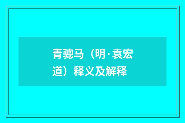 青骢马（明·袁宏道）释义及解释
