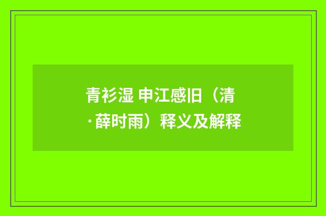 青衫湿 申江感旧（清·薛时雨）释义及解释