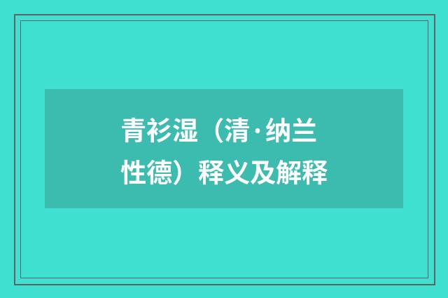 青衫湿（清·纳兰性德）释义及解释