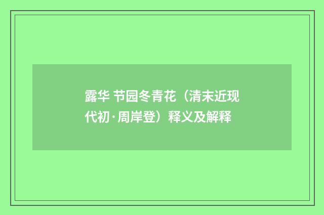露华 节园冬青花（清末近现代初·周岸登）释义及解释