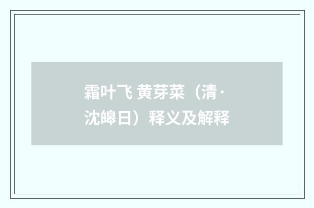 霜叶飞 黄芽菜（清·沈皞日）释义及解释