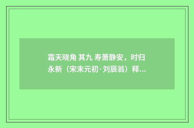 霜天晓角 其九 寿萧静安，时归永新（宋末元初·刘辰翁）释义及解释