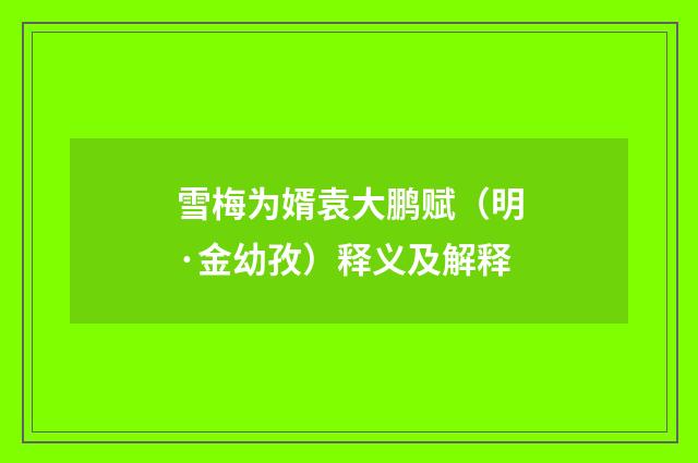 雪梅为婿袁大鹏赋（明·金幼孜）释义及解释