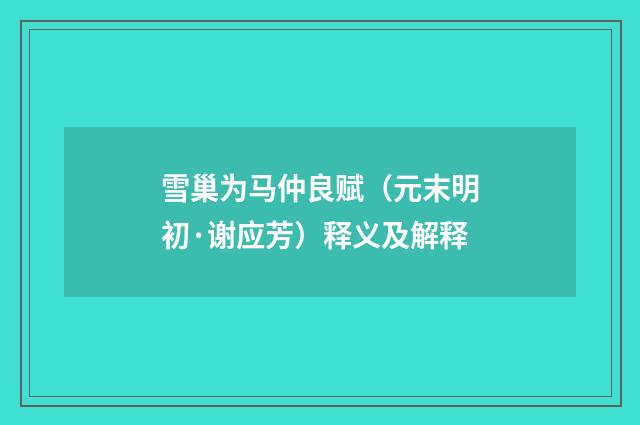 雪巢为马仲良赋（元末明初·谢应芳）释义及解释