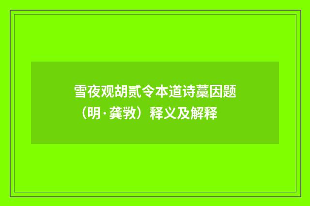 雪夜观胡贰令本道诗藁因题（明·龚敩）释义及解释