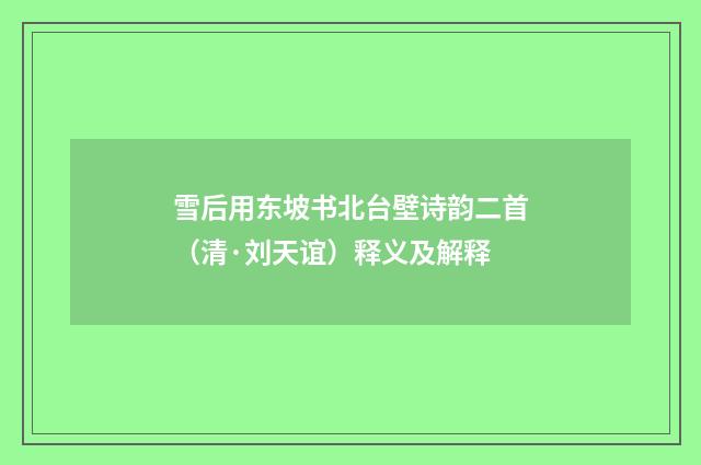雪后用东坡书北台壁诗韵二首（清·刘天谊）释义及解释