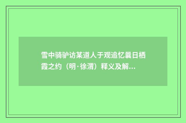 雪中骑驴访某道人于观追忆曩日栖霞之约（明·徐渭）释义及解释