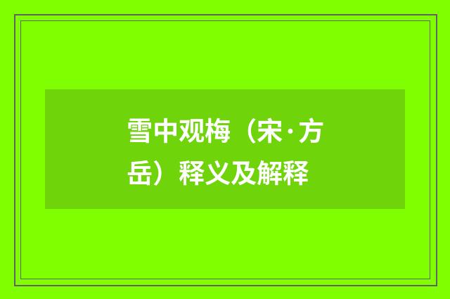 雪中观梅（宋·方岳）释义及解释