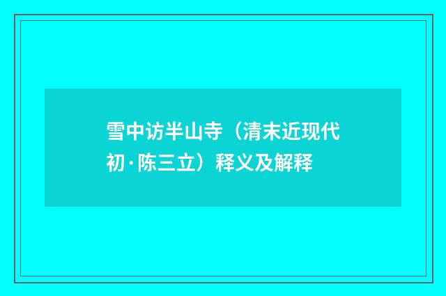 雪中访半山寺（清末近现代初·陈三立）释义及解释