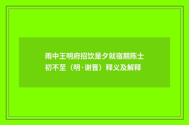雨中王明府招饮是夕就宿期陈士初不至（明·谢晋）释义及解释