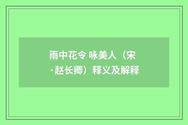 雨中花令 咏美人（宋·赵长卿）释义及解释