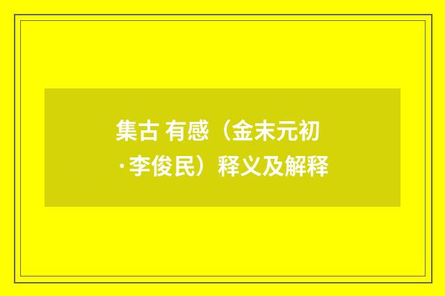 集古 有感（金末元初·李俊民）释义及解释