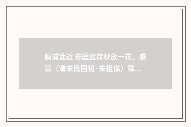 隔浦莲近 非园盆荷秋放一花，感赋（清末民国初·朱祖谋）释义及解释