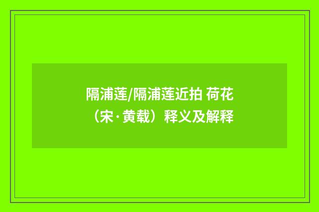 隔浦莲/隔浦莲近拍 荷花（宋·黄载）释义及解释