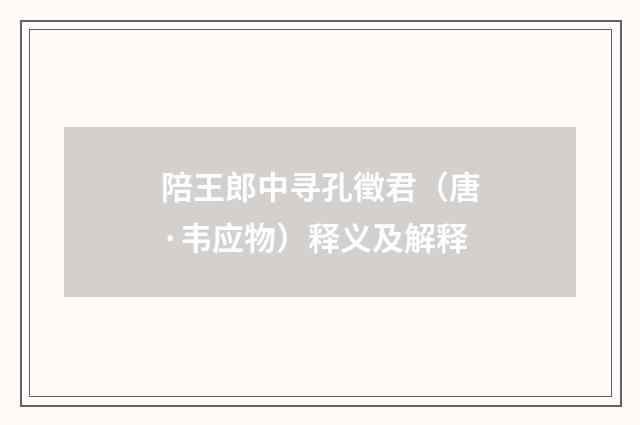 陪王郎中寻孔徵君（唐·韦应物）释义及解释