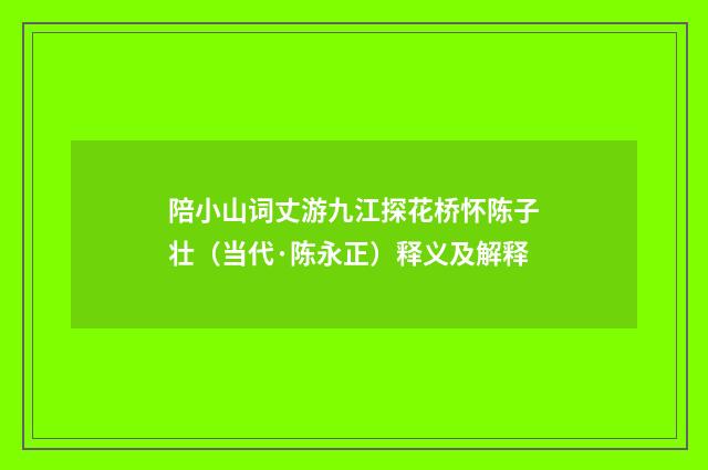 陪小山词丈游九江探花桥怀陈子壮（当代·陈永正）释义及解释