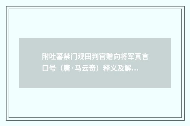 附吐蕃禁门观田判官赠向将军真言口号（唐·马云奇）释义及解释
