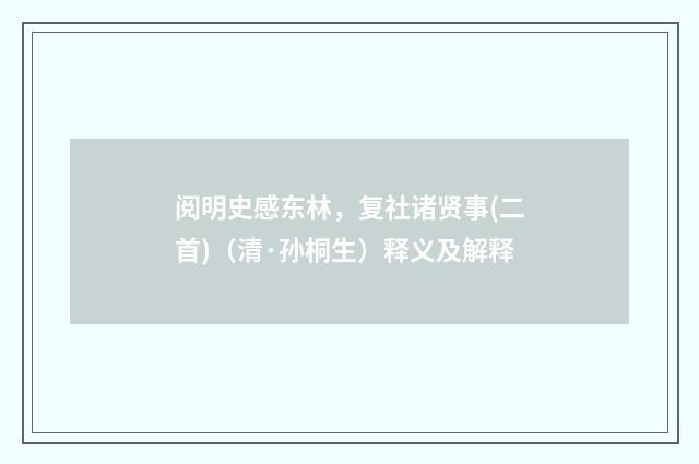 阅明史感东林，复社诸贤事(二首)（清·孙桐生）释义及解释