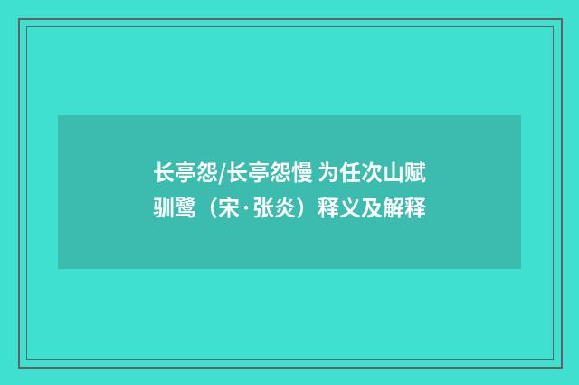长亭怨/长亭怨慢 为任次山赋驯鹭（宋·张炎）释义及解释
