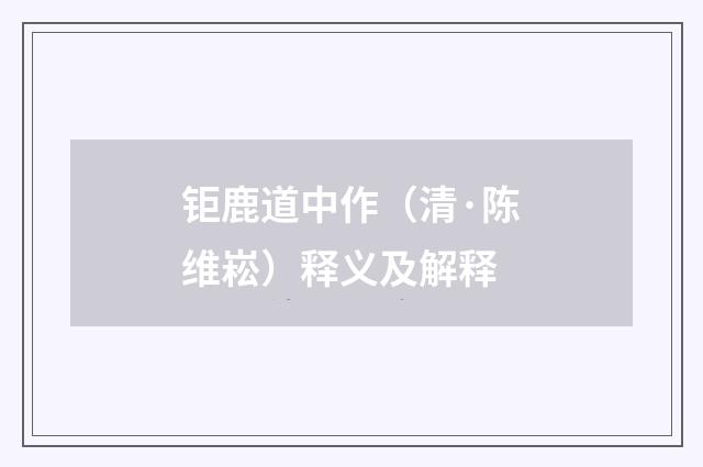 钜鹿道中作（清·陈维崧）释义及解释