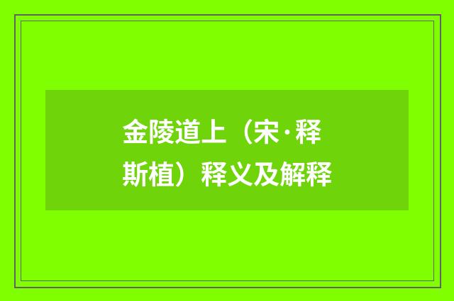 金陵道上（宋·释斯植）释义及解释