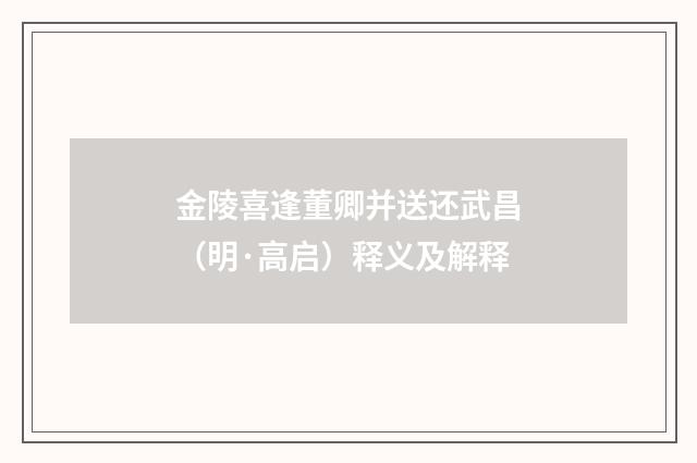 金陵喜逢董卿并送还武昌（明·高启）释义及解释