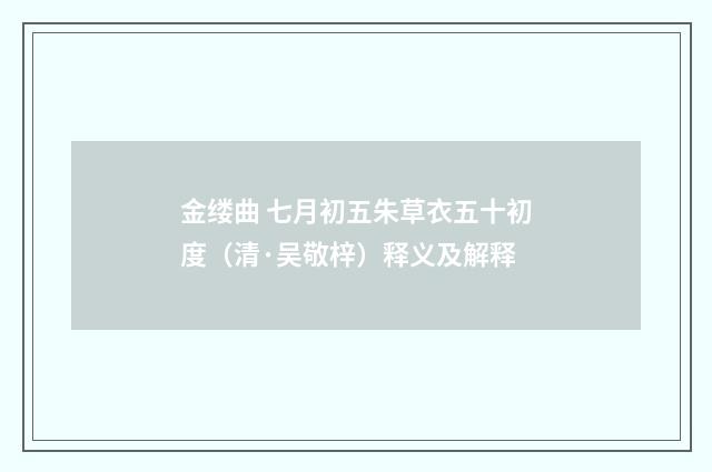 金缕曲 七月初五朱草衣五十初度（清·吴敬梓）释义及解释
