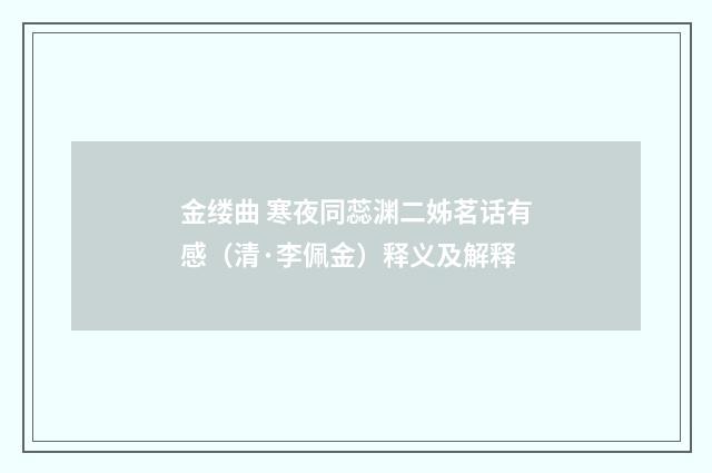 金缕曲 寒夜同蕊渊二姊茗话有感（清·李佩金）释义及解释