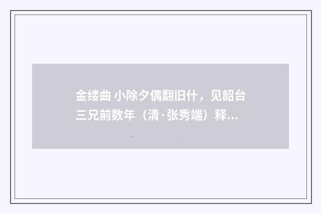 金缕曲 小除夕偶翻旧什，见韶台三兄前数年（清·张秀端）释义及解释