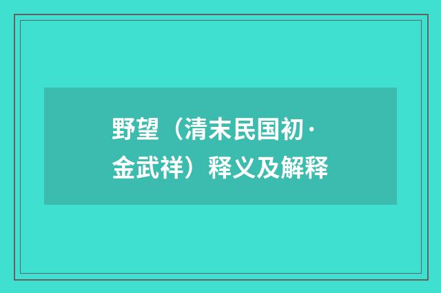 野望（清末民国初·金武祥）释义及解释