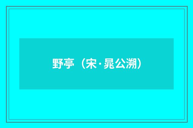 野亭（宋·晁公溯）释义及解释