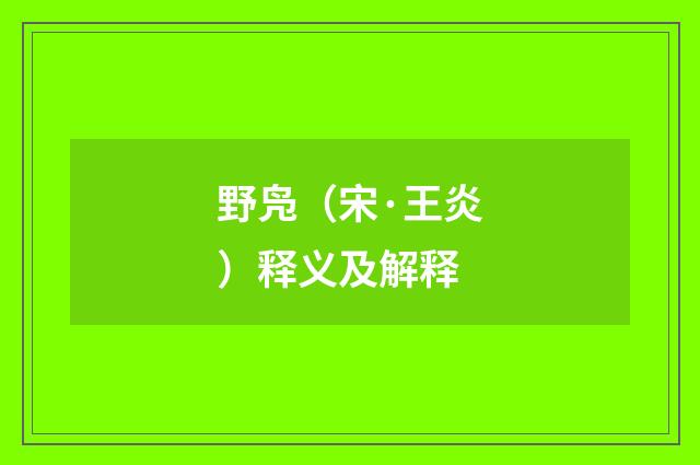野凫（宋·王炎）释义及解释