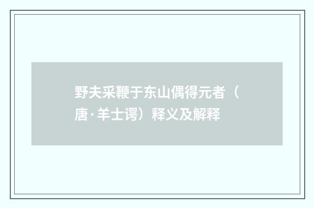 野夫采鞭于东山偶得元者（唐·羊士谔）释义及解释
